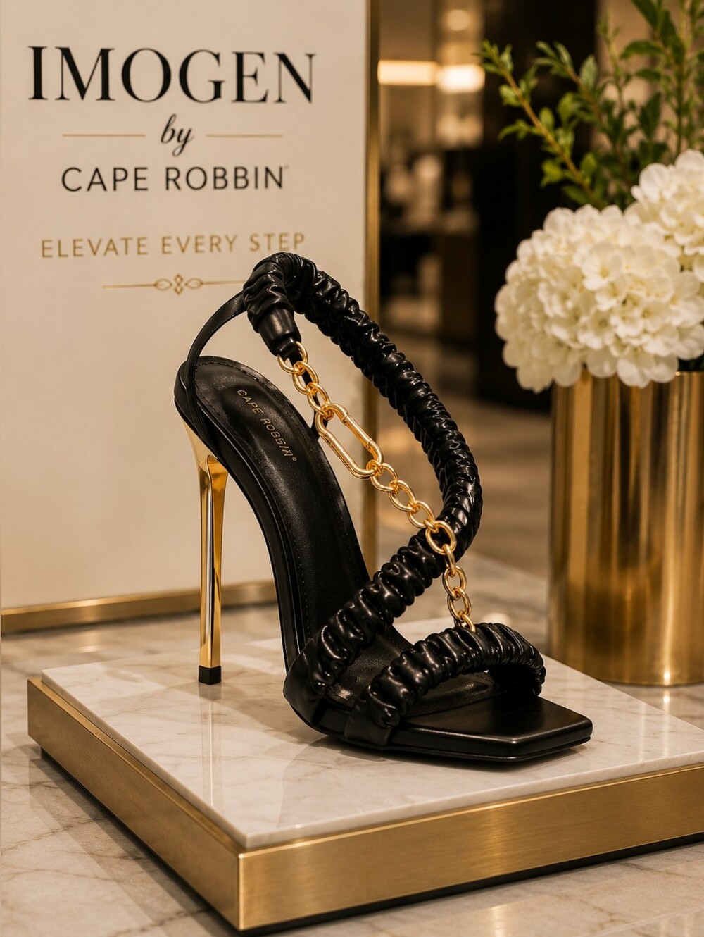 Imogen By Cape Robbin Black & Gold Stiletto Sandal